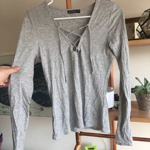 Gray lace-up long sleeve Cotton On tee